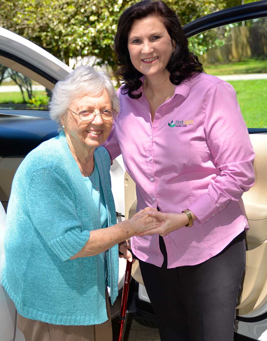 A senior client with her in-home caregiver in Libertyville